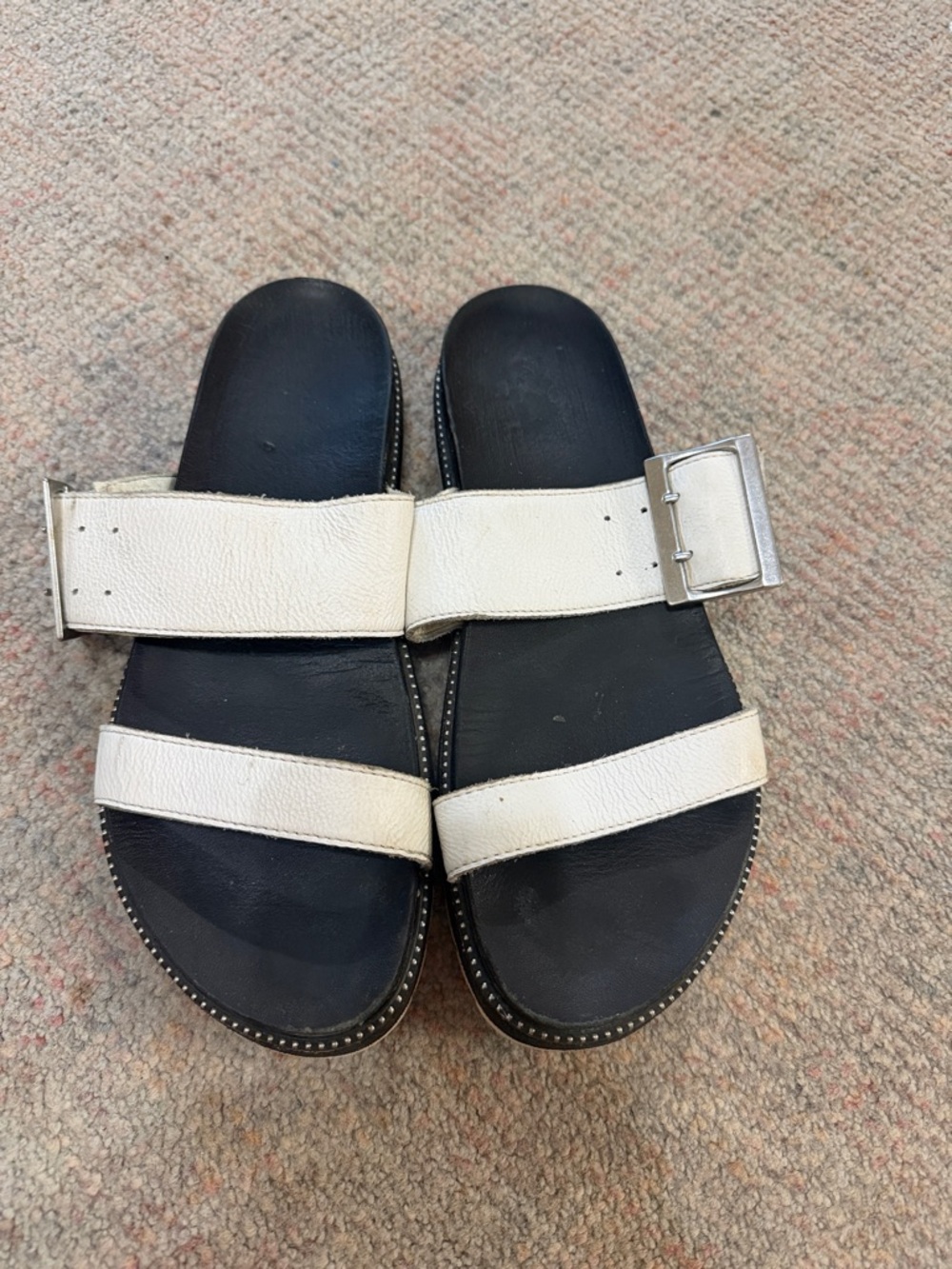 Sorel Black & White Dual-Strap Slide Sandals